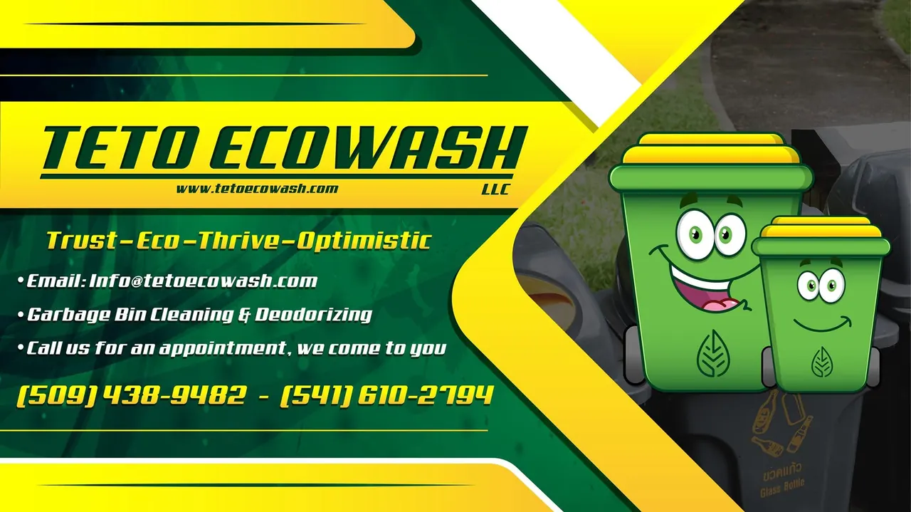 TETÓ Eco Wash brand material promoting mobile garbage can cleaning and deodorizing